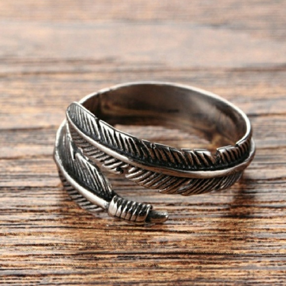 BOHO Silver Vintage Style Feather Arrow Wrap Ring - Picture 2 of 5